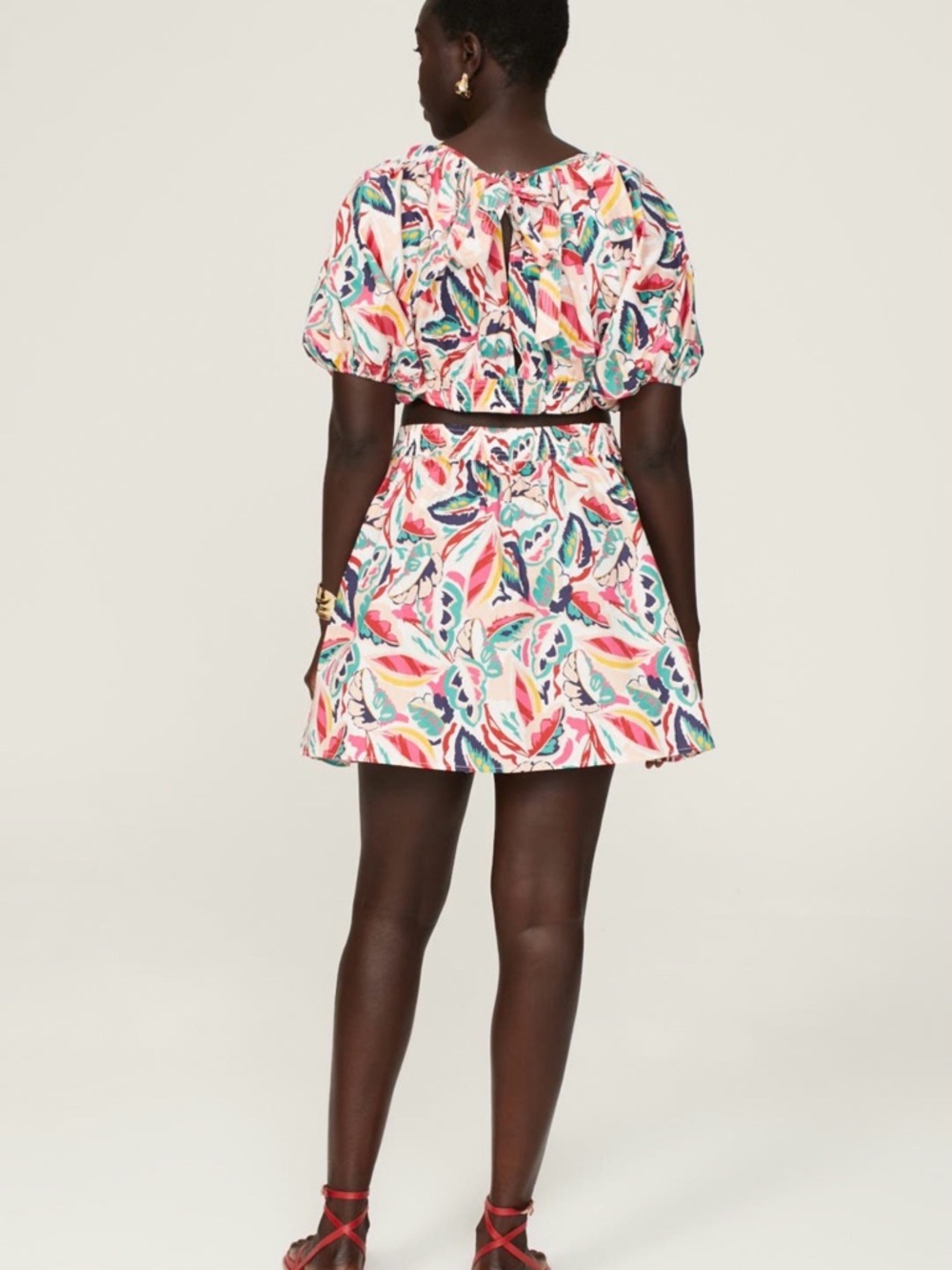 Peter Som Pink and Blue Floral Puff-Sleeve Mini Dress - Picture 2 of 4